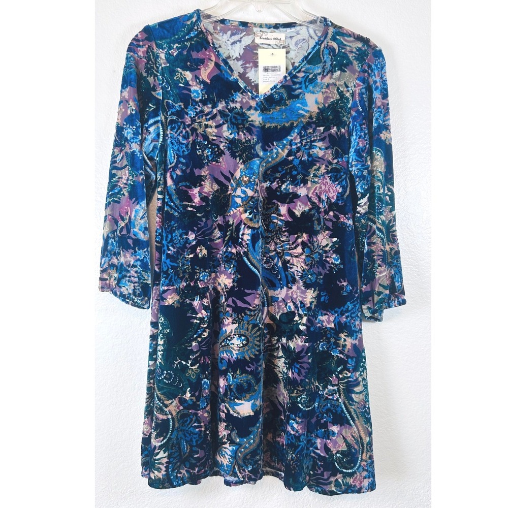 Southern Stitch Burnout Velvet Vampy Whimsgoth Paisley V-Neck Tunic SZ S NWT